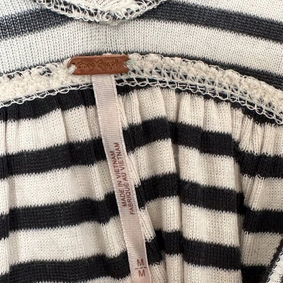 Free People Jojo Stripe Knit Top Babydoll Swing Black White Medium - Picture 2 of 4